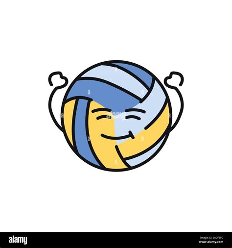 Funny Cute Happy Volleyball Black Line Icon Kawaii Character