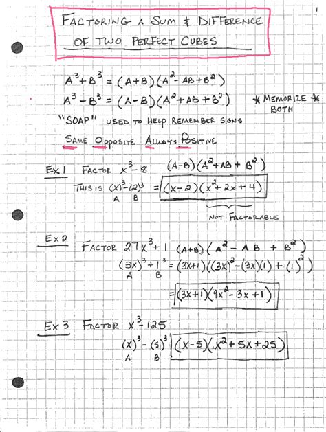 Exp Polynomials Factoring Sum Diff Perfect Cubes Blank And Key