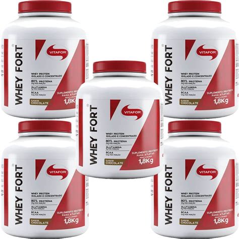 Kit 5x Whey Fort 1800g Chocolate Vitafor Otimanutri