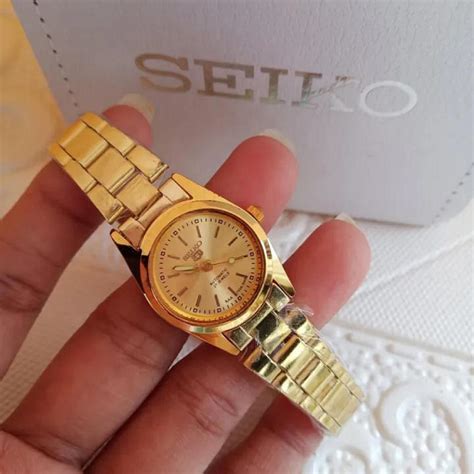 Seiko 5 21 Jewels Automatic All Gold Dial Stainless Steel Watch For