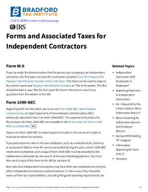 Fillable Online Forms And Associated Taxes For Independent Contractors