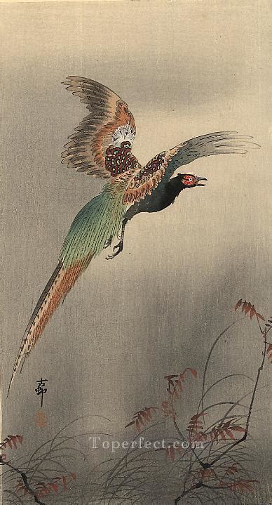 Pheasant In Flight Ohara Koson Japanese Painting In Oil For Sale