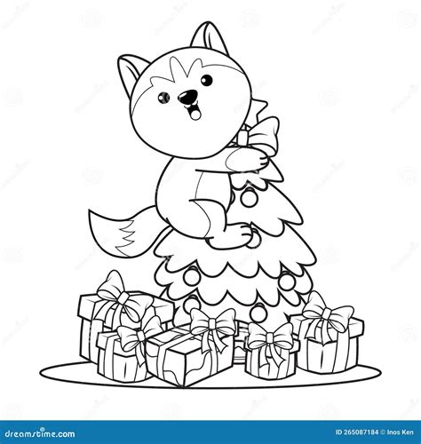 Christmas Coloring Book with Cute Husky Stock Vector - Illustration of ...