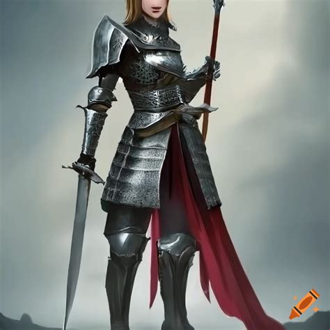 Female Knight In Black Armor Holding A Sword And Spear On Craiyon