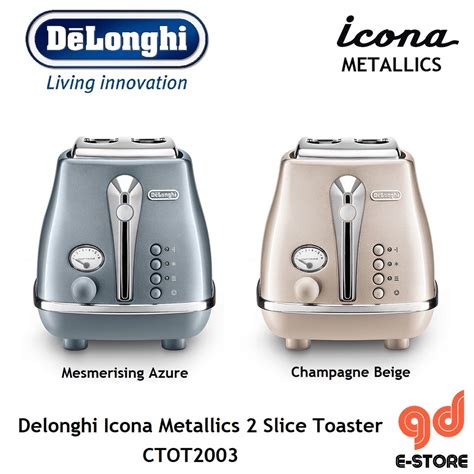 Delonghi CTOT2003 Icona Metallics 2 Slice Toaster CTOT2003BG Champagne