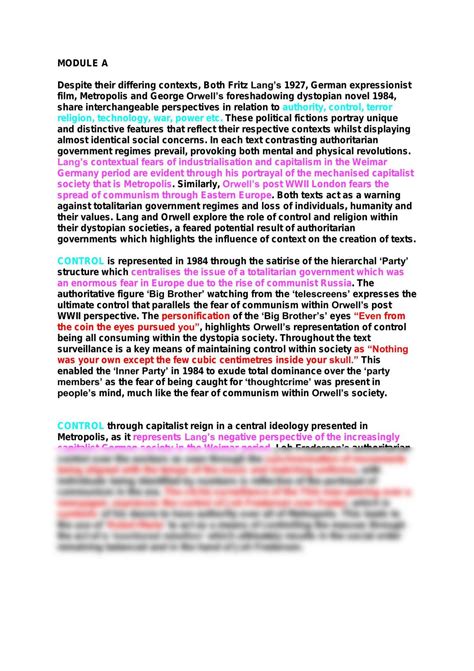 Advanced English Module A Essay Metropolis And 1984 English Advanced