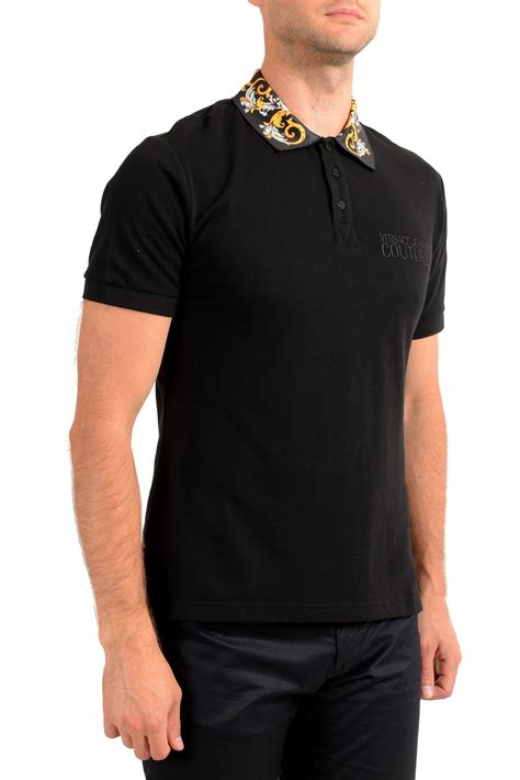 Versace Jeans Couture Men's Black Slim Baroque Print Short Sleeve Polo ...