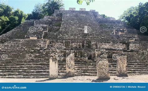 Calakmul Ancient Maya Pyramids Ruins In Mexico Deep Jungle Vegetation