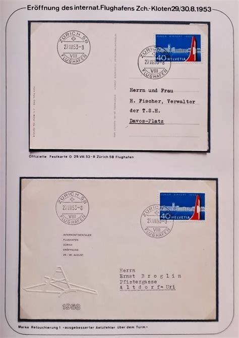 Einweihg Flughafen Zürich 1953 FDC und Lithokarte H Falk ET Kaufen