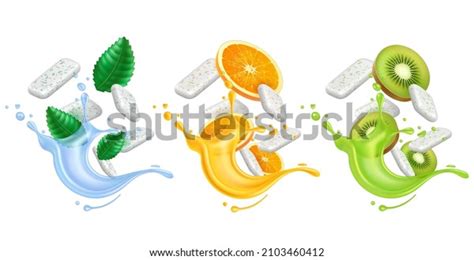 Realistic Chewing Gum 3d Splashes Juice Stock Vector Royalty Free 2103460412 Shutterstock