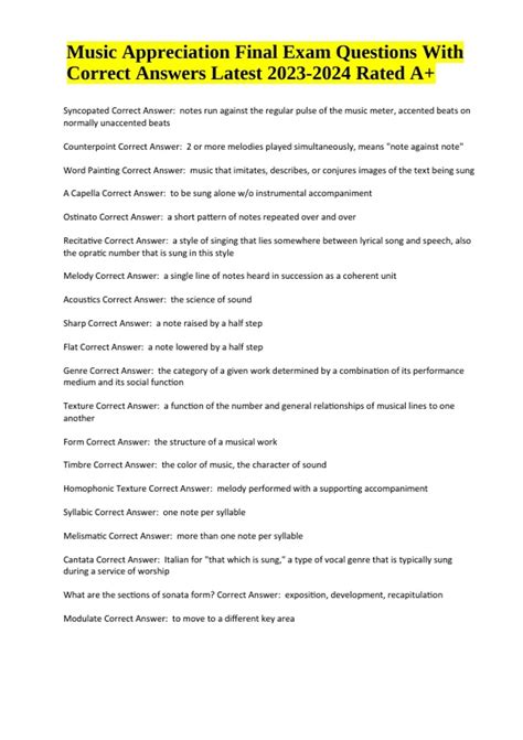 Music Appreciation Exam 1 Answers Answer Cozy