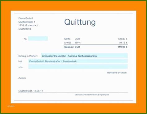 Perfekt Quittung Vorlage Excel Vorlage Ideen F R