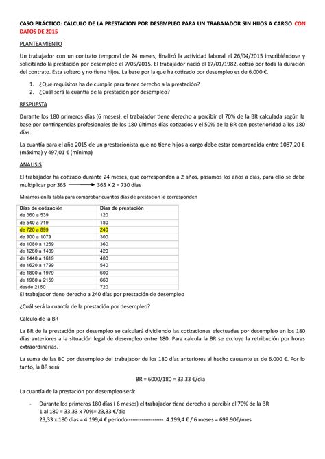 CASO Práctico Prestacion POR Desempleo CASO PRÁCTICO CÁLCULO DE LA