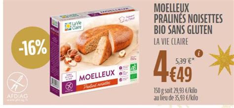 Offre Moelleux Pralinés Noisettes Bio Sans Gluten La Vie Claire chez La