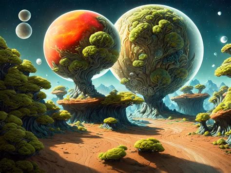 Paisaje Asombroso De La Ilustración De Ai Generativa Del Planeta Alienígena Stock De Ilustración