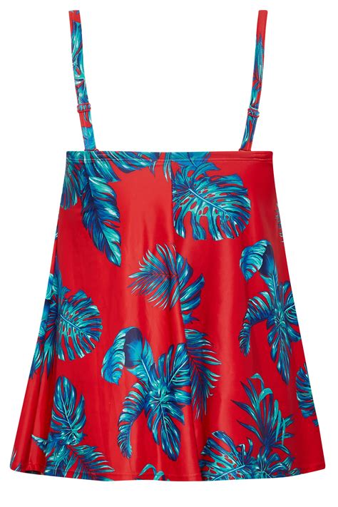 YOURS Curve Plus Size Red Palm Leaf Tankini Top Yours Clothing