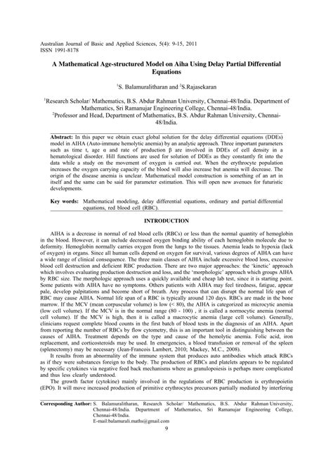 Pdf A Mathematical Age Structured Model On Aiha Using Delay Partial