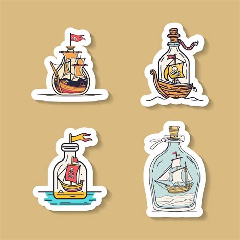 Premium Vector | Sticker collection of ships in bottles