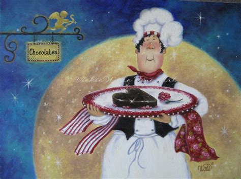 Chocolate Chef Art Print fat chefs pastry by VickieWadeFineArt