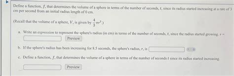 Solved Define A Function F That Determines The Volume Of Chegg