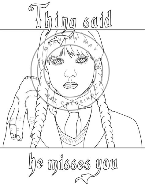 Wednesday Addams And Thing Coloring Page Etsy Coloring Pages