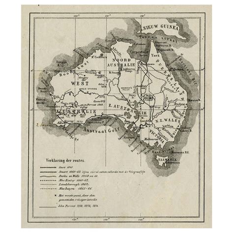 Old Map Of Australia Showing The Routes Of The Main Explorers Ca1900