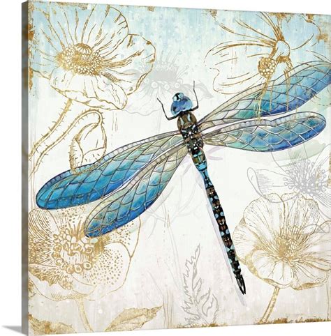 Blue Dragonfly II Canvas Wall Art Watercolor Dragonfly Posters Art