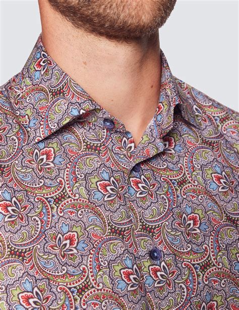 Men S Red Blue Paisley Star Slim Shirt