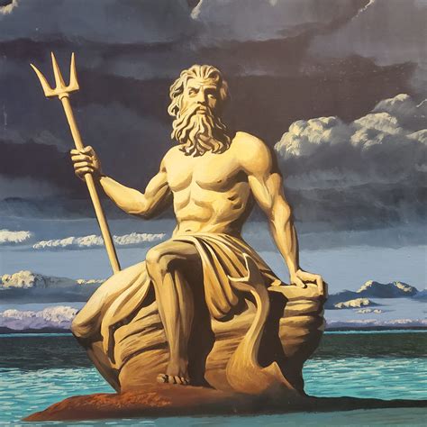 Neptune God Painting Neptune, Roman God Wood Print By Photo