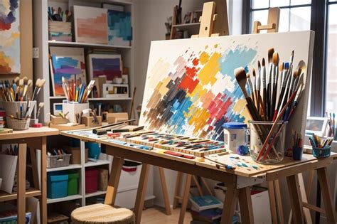 Premium AI Image | board in an art studio with brushes and canvases for ...