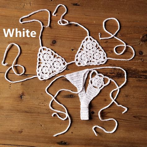 Crochet Bikini Set G String Lace Up Thong Beach Swimwear Sexy Swimsuit Bra Set For Summer