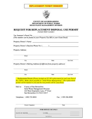 Fillable Online Sbcounty Replacement Permit Request San Bernardino