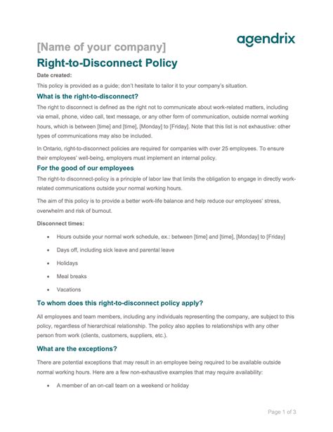 Free Right-to-Disconnect Policy Template - Agendrix