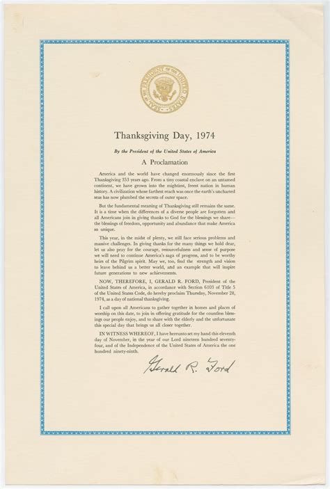 Presidential Proclamation Thanksgiving Day 1974 The Portal To