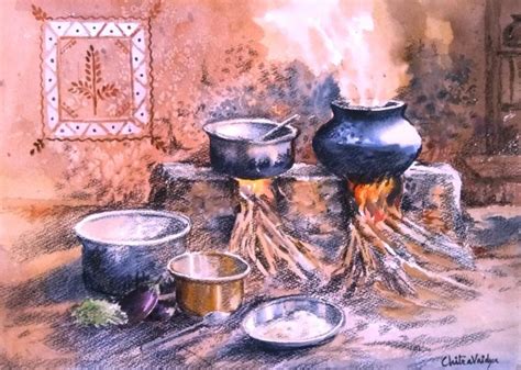 Rural Life Painting And Chulha Painting By Artist Chitra Vaidya Depicting