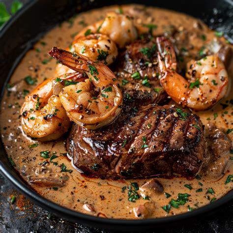 Steak In Creamy Cajun Shrimp Sauce Surf And Turf Delicious Recipes