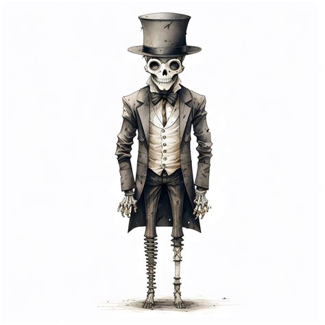 Premium Ai Image Skeleton In A Top Hat And Bow Tie On A White Background