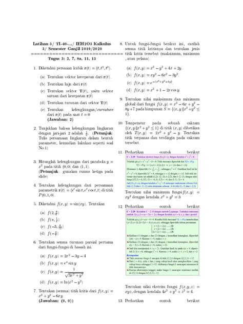 Soal Latihan Kalkulus 3 Metode Lagrange Pdf