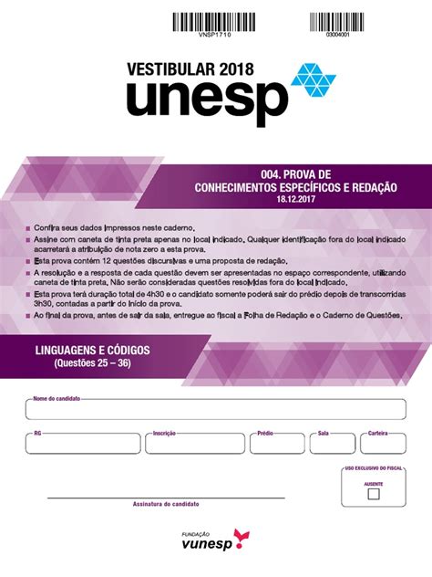 Prova Unesp 2 Fase - Prova UNESP 2 FASE 2018 | PDF | Eleições | Brasil