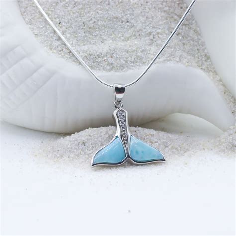 Natural Larimar Whale Tail Sterling Silver Pendant Necklace Etsy