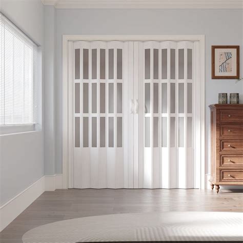 Upgrade Dual Layer Vinyl Accordion Door with Handles and Magnetic Door