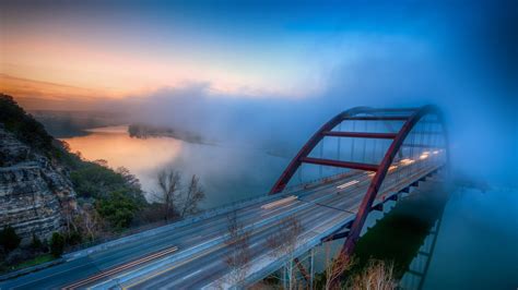 mist, Long exposure, River, Headlights, Pennybacker Bridge, Austin ...