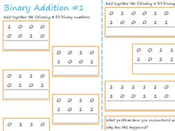 binary addition revision worksheet teaching resources