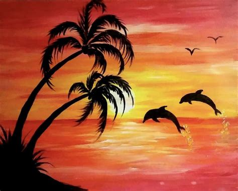 Beach Sunset Painting Dolphin Painting Dolphin Art Beach Art Art