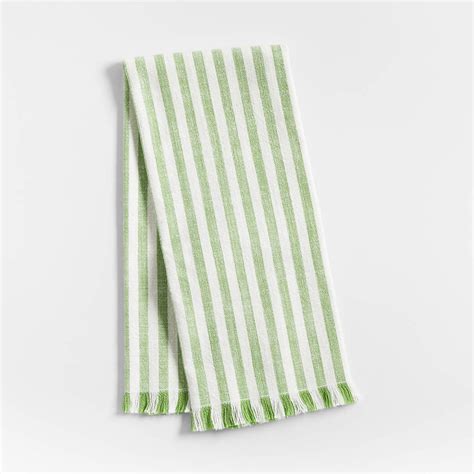 Green Striped Dish Towel With Fringe Reviews Crate Barrel