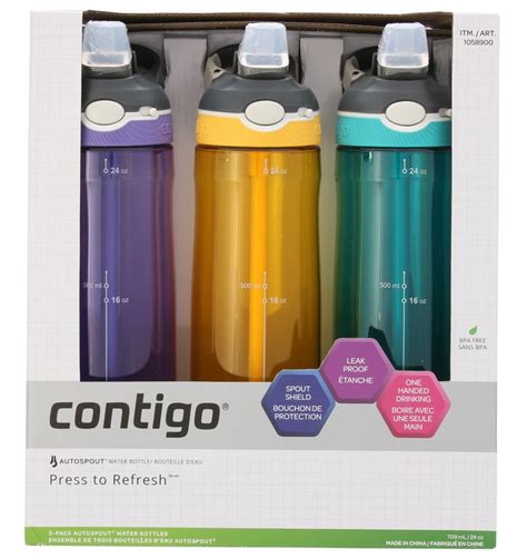 Contigo Autospout Straw Ashland Water Bottle 3pk Costco Australia