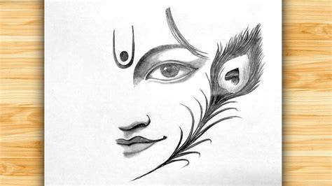 lord krishna pencil sketch beautiful  face drawing  peacock