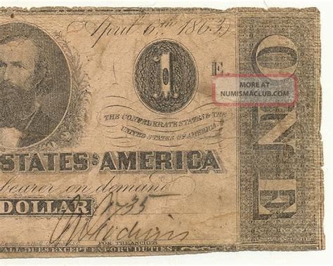 1863 1 Confederate Bill Money Richmond Virginia Va