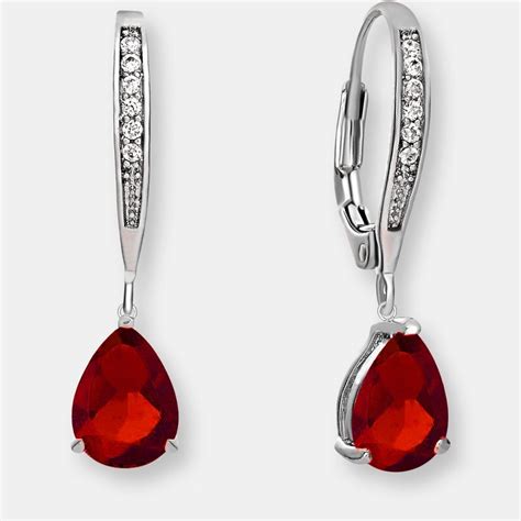 Genevive Sterling Silver Ruby Cubic Zirconia Teardrop Drop Earrings