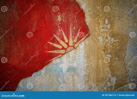 Old Macedonian Flag on Wall Stock Image - Image of orange, font: 291384113